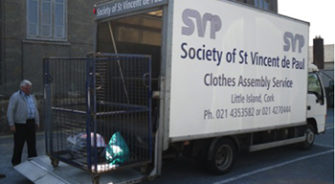 A SVP truck unloading clothes