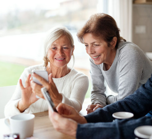 Elder people using phones