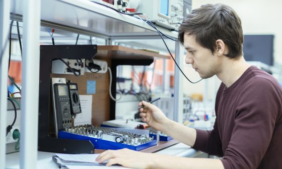 Student in physics lab
